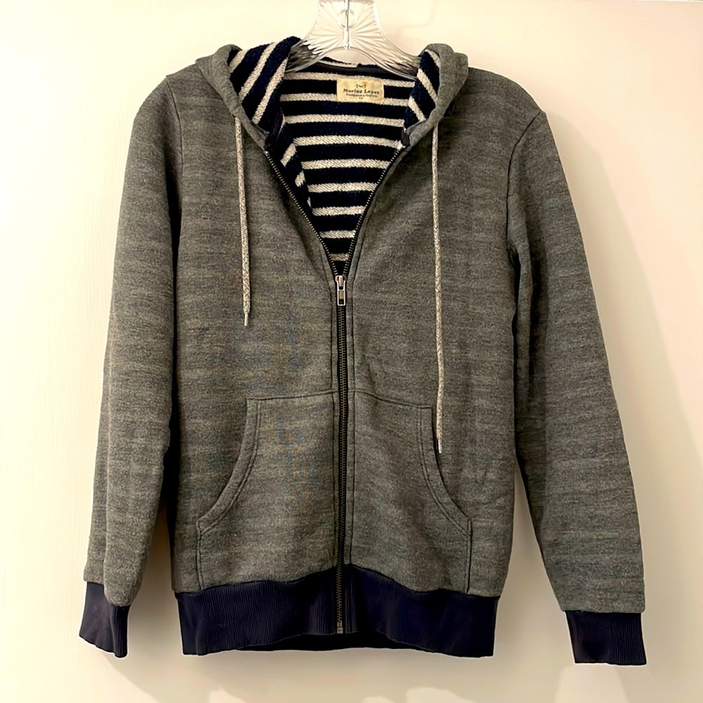 Marine Layer Grey & Blue Hoodie, XS